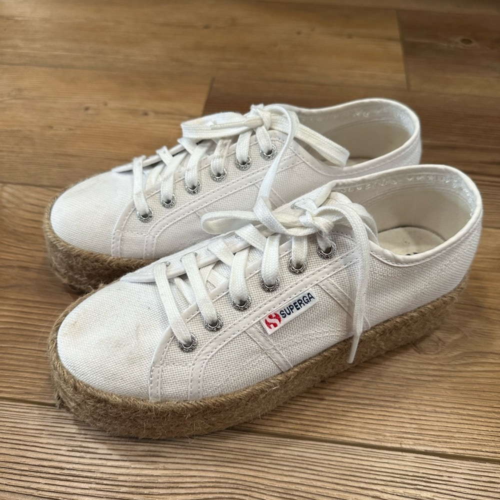 Superga White Espadrille Platform Sneakers size 38